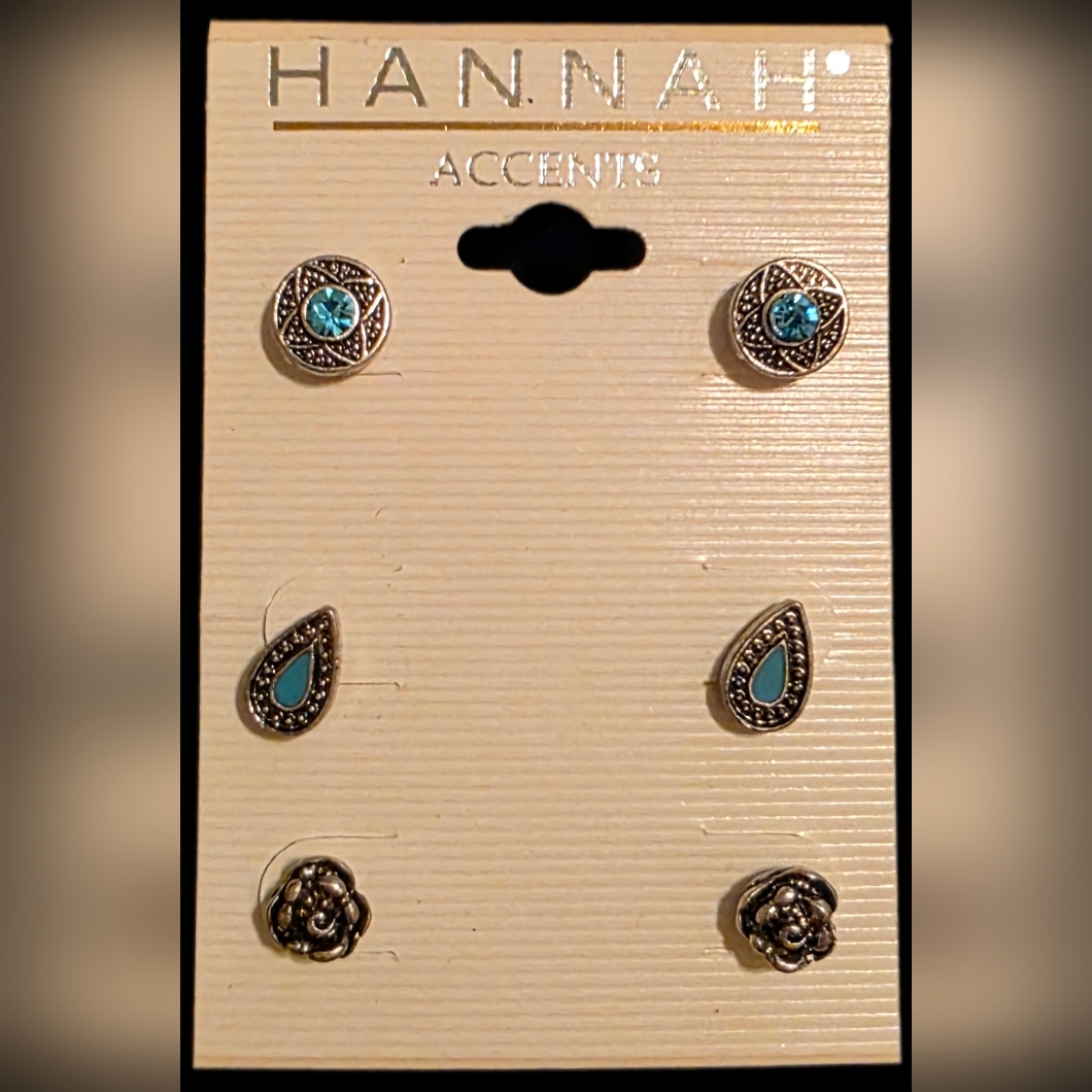 Silver And Blue Earring Trio 8$